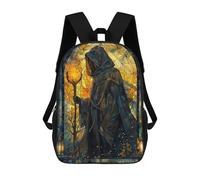 sinyumoney Stained Glass Fire Wizard Backpack with Pocket 3D Printed Backpacks, Travel Rucksacks Book Bags Kids School Bag 17inch