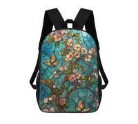 sinyumoney Stained Glass Floral Butterfly Art School Backpack Fashion Stationery Backpack Waterproof Casual Daypacks for Teenage Girls Boys Women Men 17inch