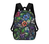 sinyumoney Stained Glass Floral Landscape Backpacks Kids School Backpack School Bag 3D Printed School Bag for Boys Elementary And Middle School Students 17inch