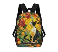 sinyumoney Stained Glass Garden Cat Mosaic Backpack School Bag Lightweight Casual Daypack School Backpacks for Teenage Girls Boys Women Men 17inch