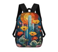 sinyumoney Stained Glass Garden Scene Rucksack School Secondary High School College Backpack Travel for Campus Outdoor Travel Sports 17inch