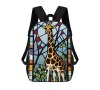 sinyumoney Stained Glass Giraffe Panel Backpack Kids School Bag Boys Cartoon 3D Print Students Schoolbag Laptop Daypack for Boys Girls 17inch