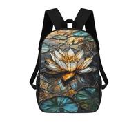 sinyumoney Stained Glass Golden Lotus Backpacks Kids Student Schoolbag,3D Printed Backpacks,Elementary And Middle School Students Backpacks for Boys Girls 17inch