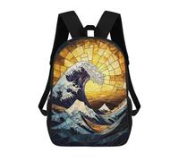 sinyumoney Stained Glass Great Wave Backpacks 3D Printed Kids School Backpack Outdoor Casual Daypack Fashion Casual Children Backpacks Cute Travel Bags 17inch