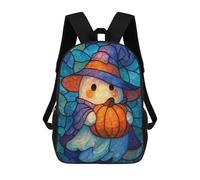 sinyumoney Stained Glass Halloween Ghost with Pumpkin Backpacks Kids School Backpack School Bag 3D Printed School Bag for Boys Elementary And Middle School Students 17inch