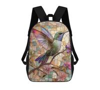 sinyumoney Stained Glass Hummingbird Art Backpacks Kids 17inch School Backpack School Bag 3D Printed School Bag for Boys Elementary And Middle School Students
