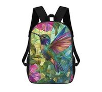 sinyumoney Stained Glass Hummingbird Art Print-2 Rucksacks 3D Printed Children 17inch Backpacks Fashion Casual Daypack Travel Bags Outdoor Casual Daypack for Boy And Girl