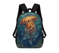 sinyumoney Stained Glass Jellyfish in Ocean Backpacks Kids School Backpack School Bag 3D Printed School Bag for Boys Elementary And Middle School Students 17inch