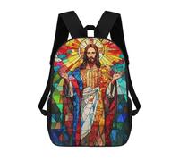sinyumoney Stained Glass Jesus Children's Backpacks School Backpack 3D Printed Backpack for Kids Travel Rucksacks Book Bags Kids School Bag 17inch