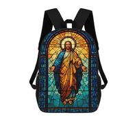 sinyumoney Stained Glass Jesus Christ Illustration 3D Printed Children's School Backpack for Kids High Capacity Travel Rucksacks Book Bags Kids School Bag Back Pack 17inch