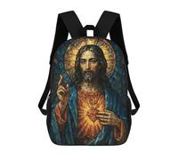 sinyumoney Stained Glass Jesus Christ Portrait 3D Printed Kids School Bag Rucksacks Children's School Fashion Casual Back Pack High Capacity Travel Book Bags Backpack for Kids 17inch