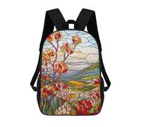 sinyumoney Stained Glass Landscape Rucksacks 3D Printed Children Backpacks Fashion Casual Daypack Cute Travel Bags Outdoor Casual Daypack for Boy And Girl 17inch