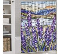 sinyumoney Stained Glass Lavender Field Fabric Polyester Bathroom Curtains Modern Art for Bathroom Wet Room 64.17x70.87Inch（163x180cm）