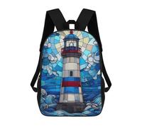 sinyumoney Stained Glass Lighthouse Children's Backpack, 3D Printed School Backpack, Backpack for Boys Girls, Adjustable School Bag for Primary School 17inch