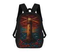 sinyumoney Stained Glass Lighthouse Scene Children's School Backpack 3D Printed for Kids Travel Rucksacks Book Bags Kids School Bag 17inch