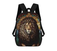 sinyumoney Stained Glass Lion Art 1 Kids School Backpack School Bag 3D Printed School Bag for Boys Elementary And Middle School Students 17inch