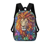 sinyumoney Stained Glass Lion Children's Backpacks School Backpack 3D Printed Backpack for Kids Travel Rucksacks Book Bags Kids School Bag 17inch