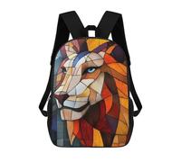 sinyumoney Stained Glass Lion Kids School Backpack School Bag 3D Printed School Bag for Boys Elementary And Middle School Students 17inch