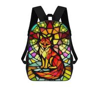 sinyumoney Stained Glass Lion Window Children's Backpack, 3D Printed School Backpack, Backpack for Boys Girls, Adjustable School Bag for Primary School 17inch