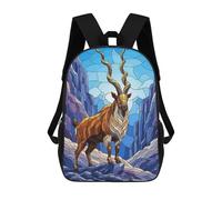 sinyumoney Stained Glass Markhor in Mountains Children's School Backpack Fashion Casual Children's Backpacks 3D Printed School Bags Boy Large Backpack 17inch
