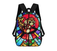 sinyumoney Stained Glass Monkey Art Backpack for School 3D Printed Boys Girls School BagChildren Bookbag Travel Rucksack 17inch