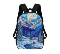 sinyumoney Stained Glass Mountain Scene Rucksacks 3D Printed Children Backpacks Fashion Casual Daypack Cute Travel Bags Outdoor Casual Daypack for Boy And Girl 17inch