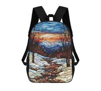 sinyumoney Stained Glass Mountain Stream Backpack School Bag School Secondary High School College Backpack Travel for Boys/Girls/Teenagers 17inch