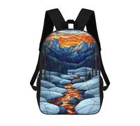 sinyumoney Stained Glass Mountain Stream Rucksack Large Lightweight Casual Backpack for Campus Outdoor Travel Sports 17inch