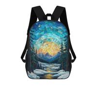sinyumoney Stained Glass Mountain Sunset Rucksack Water Resistant School Bag Business Backpack for Men, Women & Teenage Boys 17inch