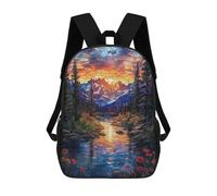 sinyumoney Stained Glass Mountain Sunset School Backpack Water Resistant School Bag Business Backpack for Boys/Girls/Teenagers 17inch