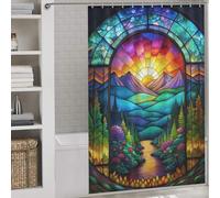 sinyumoney Stained Glass Nature Scene Fabric Polyester Bathroom Curtains Modern Art for Bathroom Wet Room 56.30x70.87Inch（143x180cm）