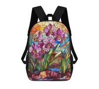 sinyumoney Stained Glass Orchid Backpacks Kids Student Schoolbag 3D Printed Backpacks Elementary And Middle School Students Backpacks for Boys Girls 17inch