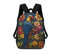 sinyumoney Stained Glass Parrot Artwork-4 Rucksacks 3D Printed Children 17inch Backpacks Fashion Casual Daypack Travel Bags Outdoor Casual Daypack for Boy And Girl