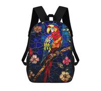 sinyumoney Stained Glass Parrot Artwork-8 School Backpack Secondary Causal Travel High School Bags for Camping Outdoor Adventures And Daily Travel 17inch