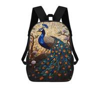 sinyumoney Stained Glass Peacock Artwork-3 School Bag 3D Printed 17inch Backpacks Fashion Kids School Backpack Rucksacks for Boys Elementary And Middle School Students