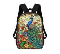 sinyumoney Stained Glass Peacock Backpack School Bag Rucksack Casual Daypacks School Work Travel Bag for Men, Women & Teenage Boys 17inch