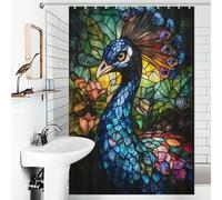 sinyumoney Stained Glass Peacock Shower Curtain Waterproof Mould Thicken Durable Polyester Shower Curtains Set with 12 Hooks with Hooks 46.85x70.87Inch（119x180cm）