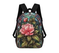 sinyumoney Stained Glass Peony Children's Backpacks School Backpack 3D Printed Backpack for Kids Travel Rucksacks Book Bags Kids School Bag 17inch
