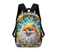sinyumoney Stained Glass Pomeranian Backpack School Bag School Secondary High School College Backpack Travel for Boys/Girls/Teenagers 17inch