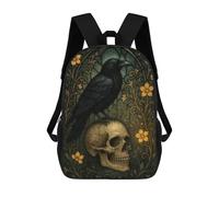 sinyumoney Stained Glass Raven on Skull School Bags Lightweight Schoolbag Dayback Bookbag College for Teenage Girls Boys Women Men 17inch