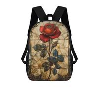 sinyumoney Stained Glass Red Rose Backpack School Bag Travel College Rucksack Backpacks for Boys/Girls/Teenagers 17inch
