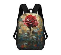 sinyumoney Stained Glass Red Rose of Elegance Children's School Backpack 3D Printed for Kids Travel Rucksacks Book Bags for Boys Elementary School Students 17inch