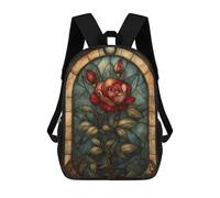 sinyumoney Stained Glass Rose School Backpack Lightweight Airport College Students Back Pack for Teenage Girls Boys Women Men 17inch