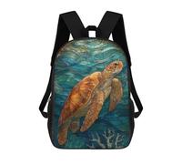 sinyumoney Stained Glass Sea Turtle In Ocean Backpack School Bag Water Resistant Travel Backpack Computer Bag for Teenage Girls Boys Women Men 17inch