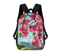 sinyumoney Stained Glass Spring Blossoms Backpacks Kids School Backpack School Bag 3D Printed School Bag for Boys Elementary And Middle School Students 17inch