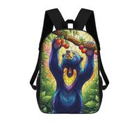 sinyumoney Stained Glass Style Bear Reaching Fruit 3D Printed Kids Backpacks Boys Fashion School Bag Travel Backpacks School Bags for Boys Elementary School Students 17inch