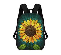 sinyumoney Stained Glass Sunflower Art Children's Backpack, 3D Printed School Backpack, Backpack for Boys Girls, Adjustable School Bag for Primary School 17inch