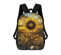sinyumoney Stained Glass Sunflower School Backpack for Girls 17inch Casual Daypack Lightweight Rucksack Boy Girl Backpack for Middle School Students