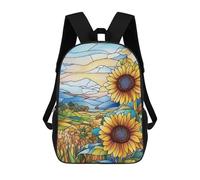 sinyumoney Stained Glass Sunflowers Backpacks Children's Backpacks School Bag 3D Printed Children's School Backpack Fashion Travel Backpacks for Kids Elementary Middle School 17inch