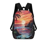sinyumoney Stained Glass Sunset Beach Kids Backpack, Backpack School Bag, Backpacks Kids School 3D Printed School Bags for Elementary And Middle School Students Teens Birthday Gift 17inch